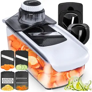 Mandoline Slicer 6 in 1 with Fruit Cutter, Cheese Grater, Cucumber Slicer, Veggie Spiralizer & Food Cutter - Kitchen Gadgets Set with Safety Glove (White)