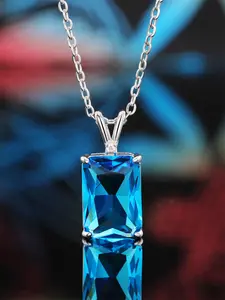 1 Pc Luxury Blue Cubic Zirconia Necklace Pendant For Women For Valentine's Day Gift Wedding Engagement Anniversary Party Jewelry Bling Stylish Accessory