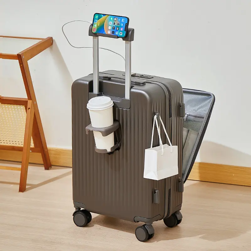 20 inch Carry On Luggage Airline Approved, Front Open Luggage, ABS+PC Hardside Lightweight Suitcase with 360 Spinner Wheels, USB Port,