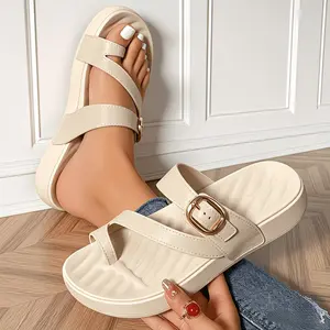 Women’s Platform Toe Ring Sandals, Fashion Beach Vacation Flip Flop Slides with Buckle Strap, Non-Slip Thick Sole Roman Style Summer Casual Thong Sandals Elegant Footwear