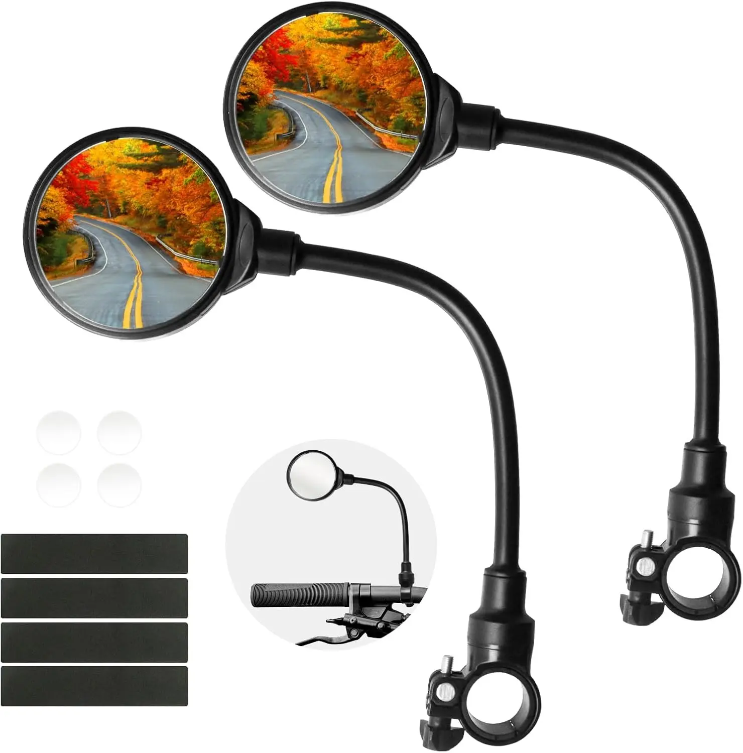 Bike Mirror Handlebar Mount(Black-2 piece), Adjustable Rotatable Bicycle Rear View Mirror, Wide Angle Acrylic Convex Safety Mirror for Mountain/Road Bicycles