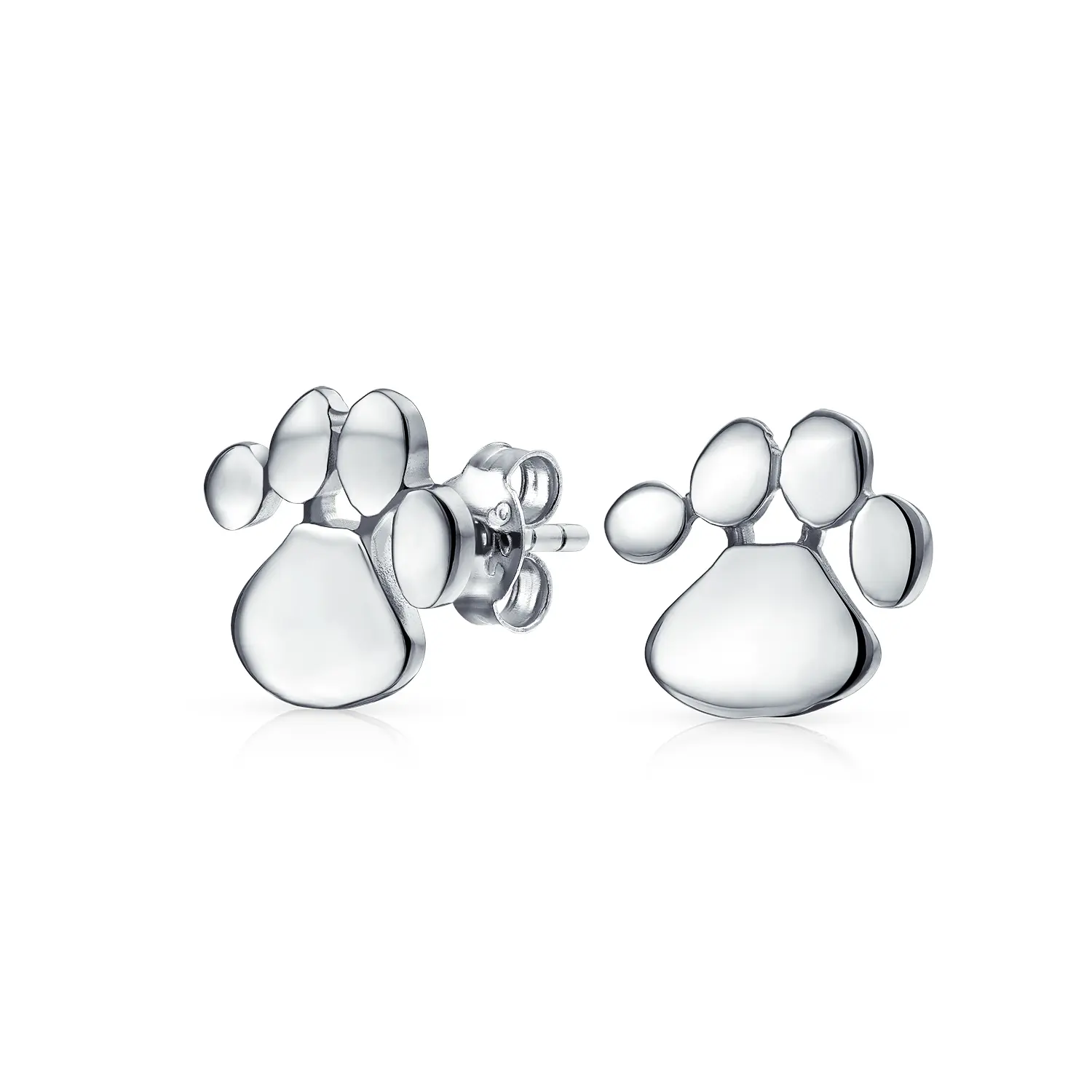 Animal Dog Cat Paw Print Stud Earrings Gold Plated .925 Sterling Silver