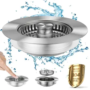 JOMST 3-in-1 Kitchen Sink Drain Strainer, Stainless Steel Sink Plug, Deodorizing Anti-Clog Basket Strainer for US Standard 3-1/2 Inch Drains