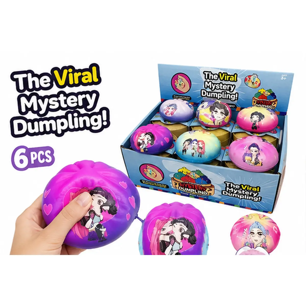 6PCS Mystery Dumpling Squishy Toy Gift Set, Cute Surprise Capsules with Colorful Cartoon Styles, Fun Squeeze-and-Collect Toys for Kids, Friends and Collectors, Birthday Party Gifts, Christmas Stocking Stuffers, Easter Basket Fillers and Small Rewards