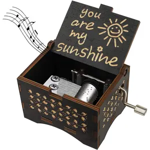 You Are My Sunshine Letter Pattern Music Box, Hand Crank Wooden Vintage Laser Engraved, Perfect Gift for Birthdays Anniversaries Weddings