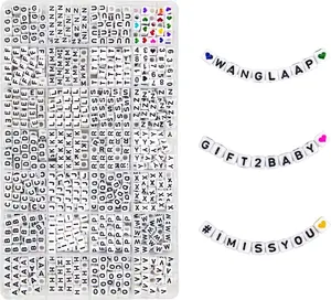 1120 count Square  6x6mm Alphabet A-Z Letters Beads with Numbers Colorful Hearts Cube Beads for Phone Lanyard Bracelets Necklaces(White-1120-Organized)
