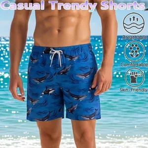 Men's Summer New Vacation Surfing Swimming Shorts with Patterned Design, Versatile Loose Fit, Sports Casual Beach Shorts, Outdoor Sports Breathable Quick-Drying Fabric, Skin-Friendly