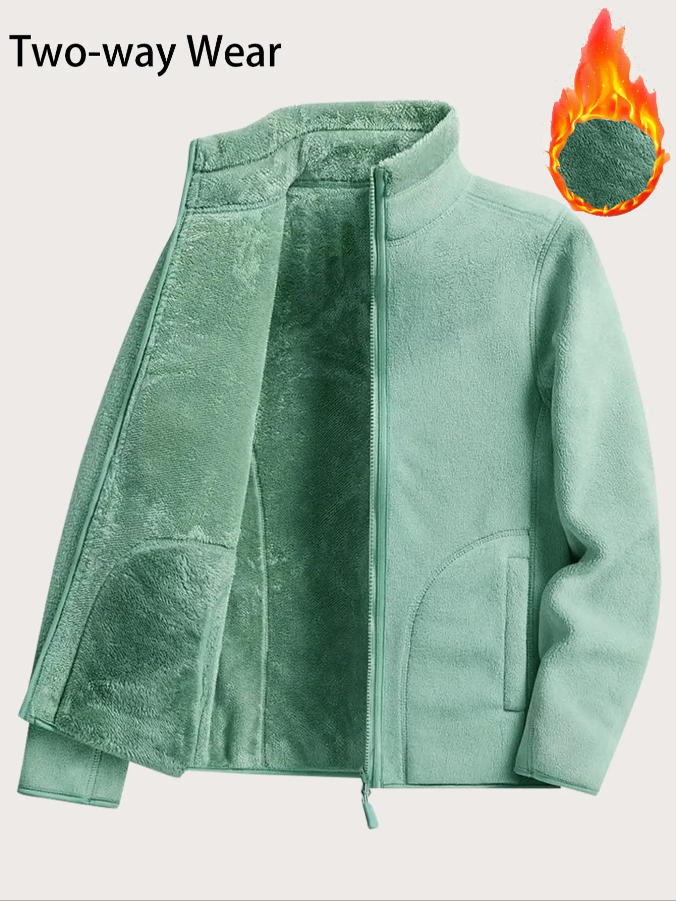 Women's Outdoor Fleece Jacket, Reversible Warm Zip-Up Coat, Comfortable Sportswear for Fall & Winter Hiking Activities, Outdoor Zipper Jacket, Casual Athletic Jacket, Hiking Camping Clothes, Sports Outerwear
