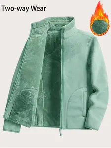 Women's Fitted Reversible Long Sleeve Fleece Jacket, Fabric, Comfortable Polar Fleece Coat for Fall & Winter, Casual Weekend Wear, Daily Use