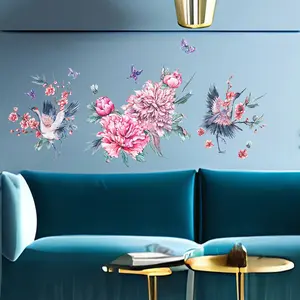 1 Set of Crane Peony Wall Stickers with Chinese style luxury decoration stickers, self-adhesive and detachable waterproof stickers, suitable for decorating walls, rooms, windows, bedrooms, and home decor, adding fun and vitality to family life