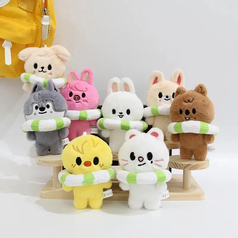 Kawaii Animal Donut Rings Cartoon Plush Toys Keychain Rabbit Pig Duck Wolf Soft Stuffed Backpack Pendant Girl Boy Birthday Gifts