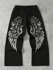 Men's Graphic Print Jogger Pants Featuring Bold Wing Design, Loose Fit & Drawstring Waist for Gym, Streetwear and Casual Loungewear