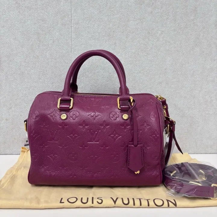 Pre-owned Louis Vuitton Leather Shoulder bags LV Burgundy Full Speedy 25 w/ Strap, Tag & Dust Bag 23936267