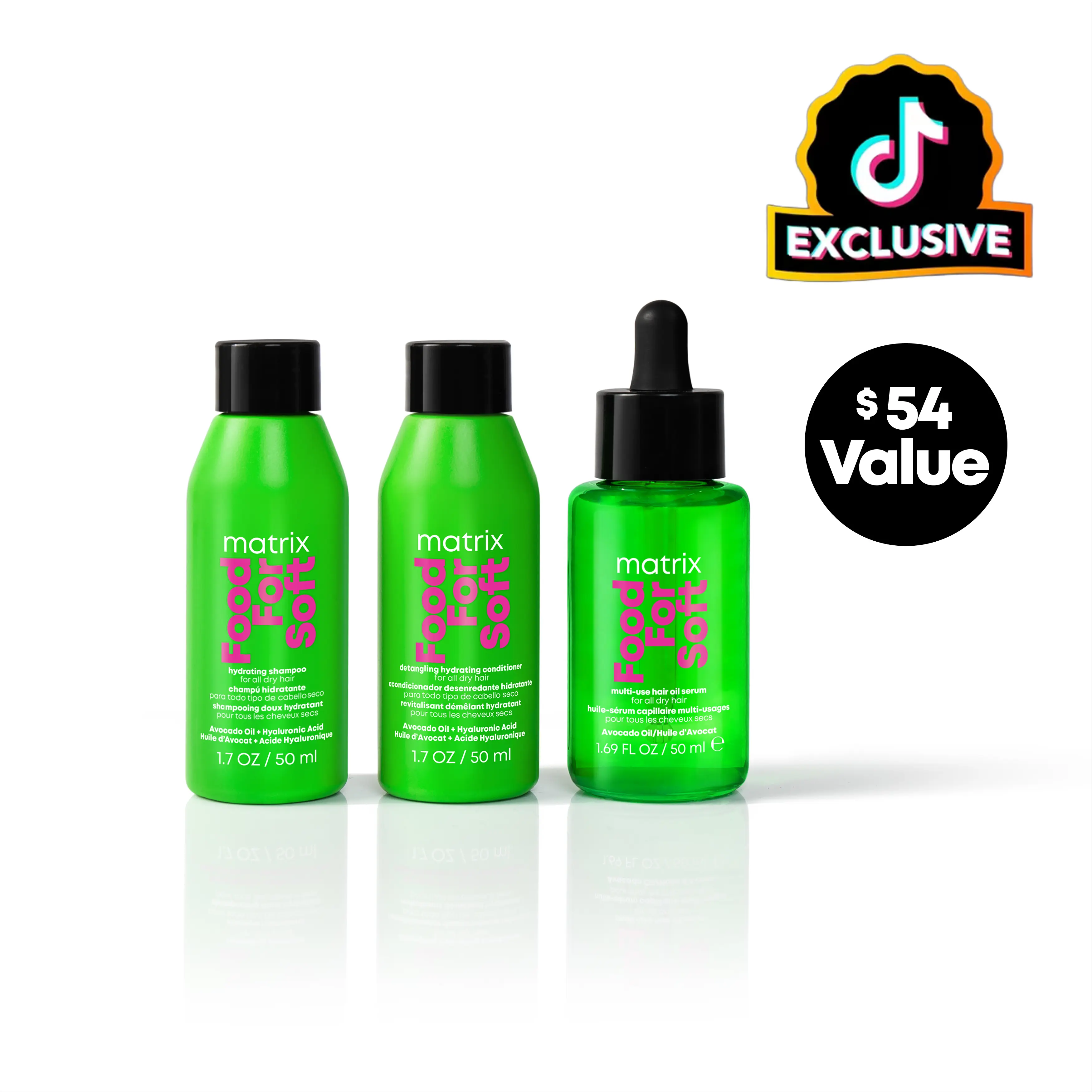 [Exclusive] Food For Soft Mini Shampoo, Mini Conditioner & Hair Oil Bundle | Travel Size Haircare Set for Dry Hair | With Hyaluronic Acid & Avocado Oil | Vegan Haircare