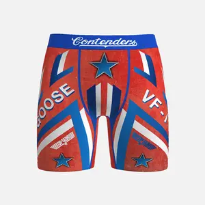 Contenders Men's Athletic Sport VF-1 Boxer Briefs - Polyester-Spandex Fabric, Top Gun Goose Themed Menswear Underwear, Patriotic Print, Adjustable Inseam Length