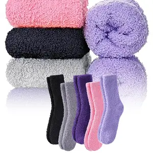 5 Pairs of Soft and Comfortable Warm Socks, Women's Fluffy and Comfortable Sleep Socks, Solid Color Women's Round Neck Socks, Winter Christmas Socks, Suitable for Daily Wear in Winter, Party Womenswear Fashion Gifts
