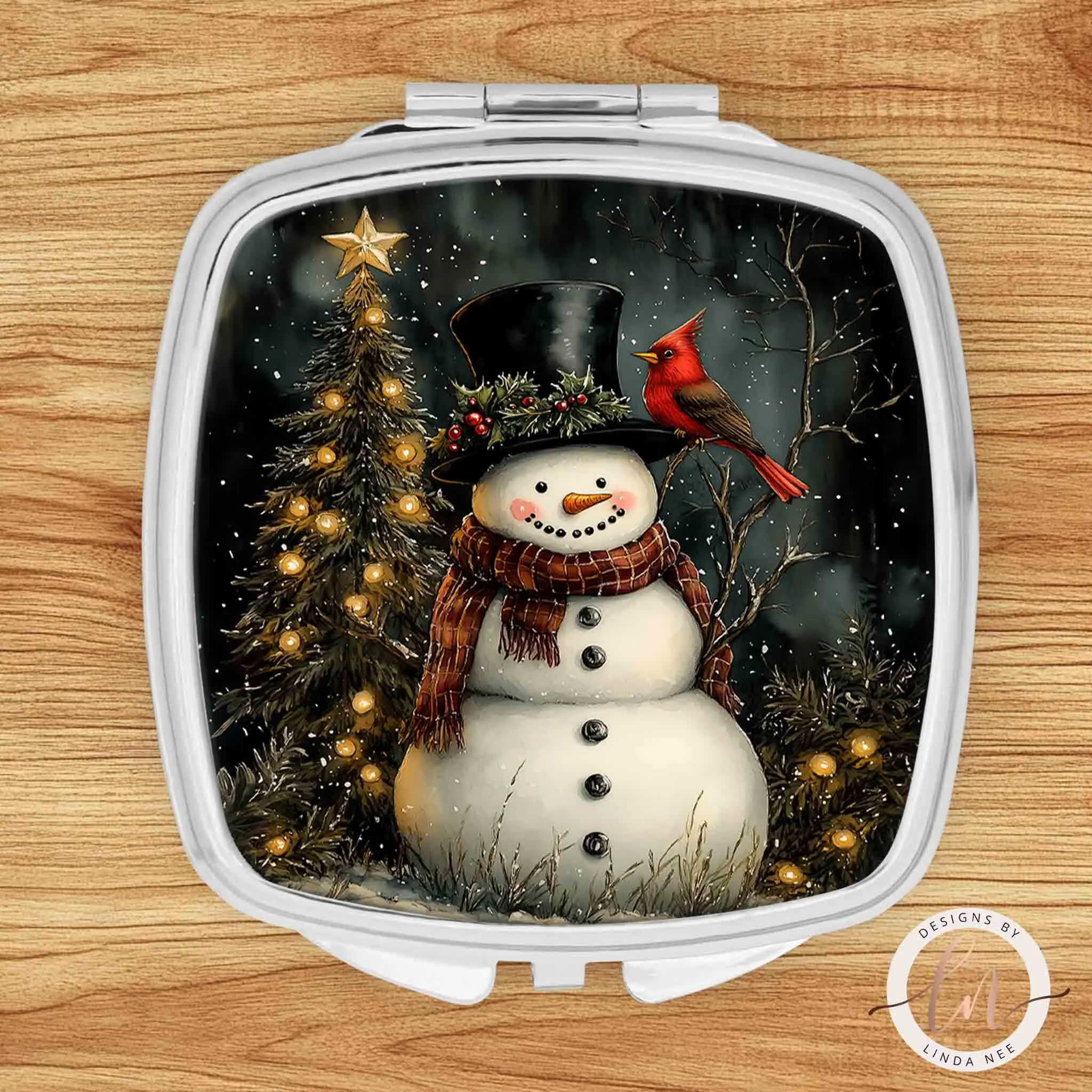 Snowman Compact Mirror - Christmas Winter Gift for Her