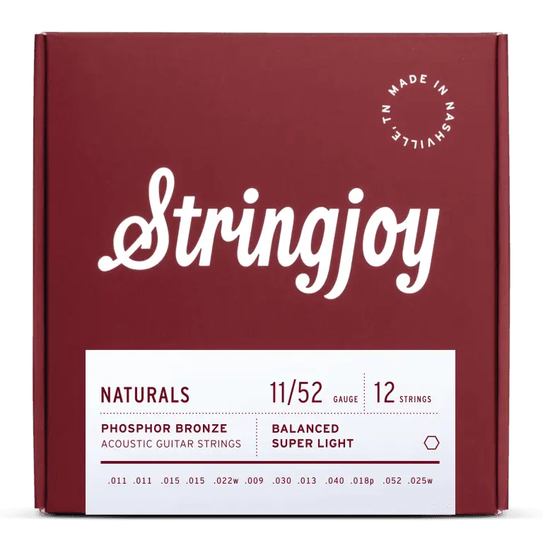 Stringjoy 12-String Acoustic Guitar Strings - SJ-NB1125, 11/52 Super Light Gauge, Phosphor Bronze Naturals, Rich Copper Alloy, Warm Resonance, Woody Tone, 3 Months Durability, Resonant