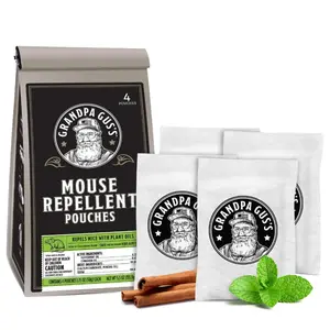 Natural Mouse Repellent Pouches with Peppermint and Cinnamon Oils, Humane Rodent Deterrent for Home, Garage, RV, Boat and Storage Areas, 4 Pack
