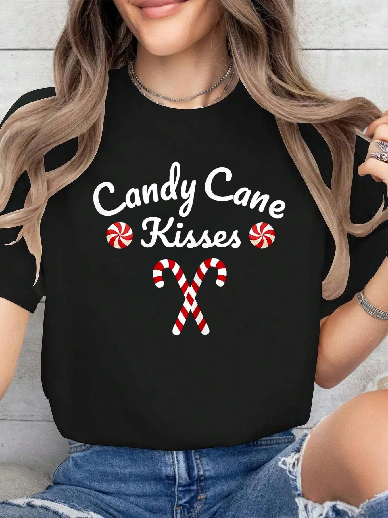 Candy Cane Kisses T Shirt - Christmas Holiday Candy Cane Tee