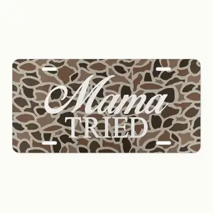 Old School Camo "Mama Tried" Vanity Plate, License Plate, Truck Car Tags, Gifts for Him, Hunting, Aluminum Front License Plate- 6X12- Inch Polished Metal Standard Plate, Easy to Install, Car Trim Accessories, for Decor Only, Made in USA
