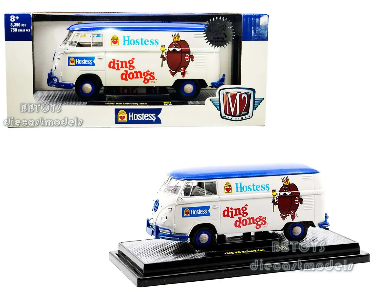 1960 Volkswagen Delivery Van "Hostess Ding Dongs" Wimbledon White with Blue Top 1/24 Diecast Model Car by M2 Machines car collectible