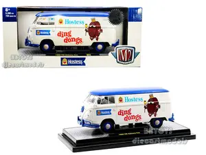 1960 Volkswagen Delivery Van "Hostess Ding Dongs" Wimbledon White with Blue Top 1/24 Diecast Model Car by M2 Machines car collectible