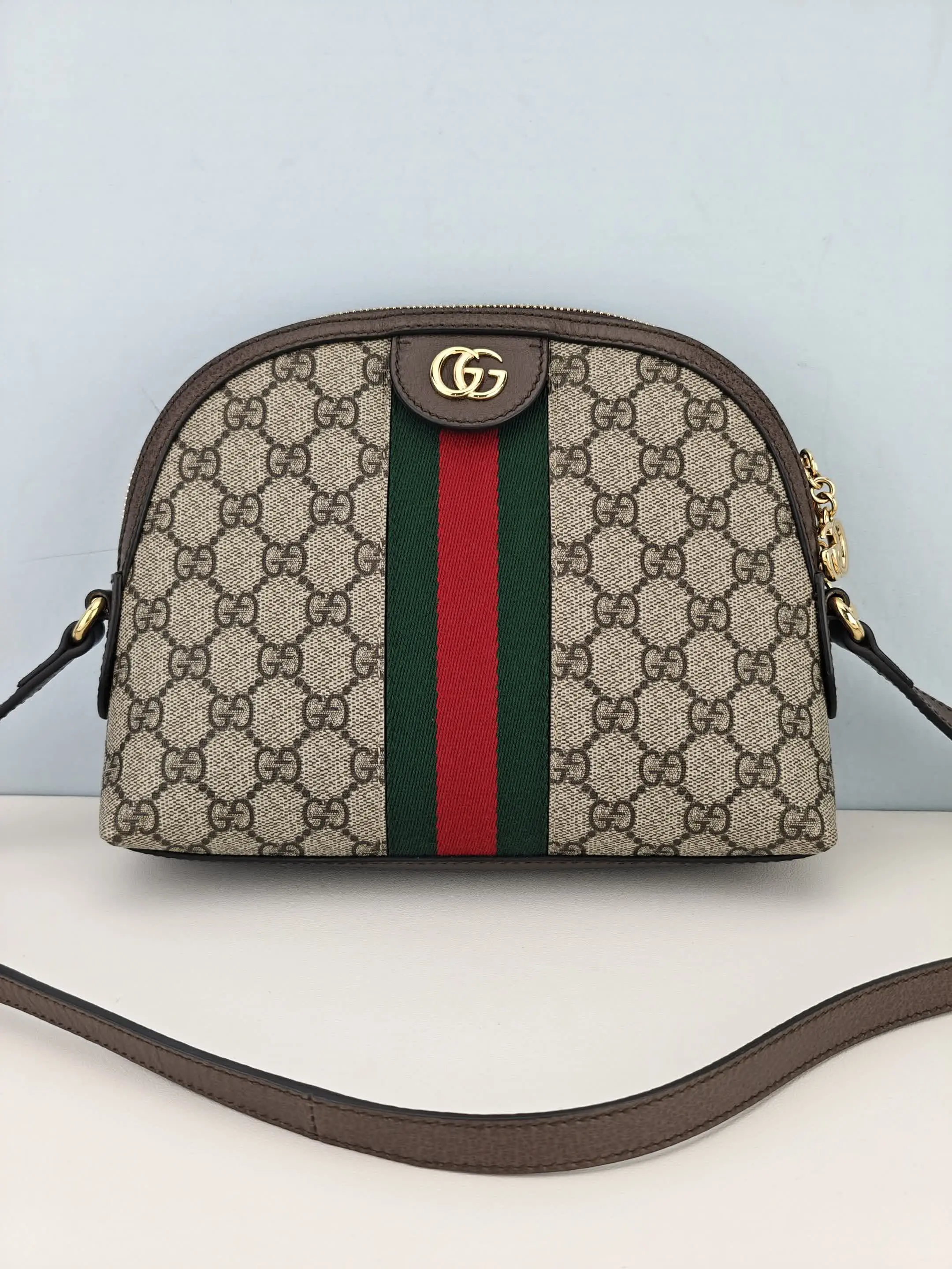 Pre-owned Beige/Ebony GG coated canvas with leather trim Crossbody Bags Gucci Beige GG Supreme Coated Canvas Ophidia Small Shoulder Bag【499621】
