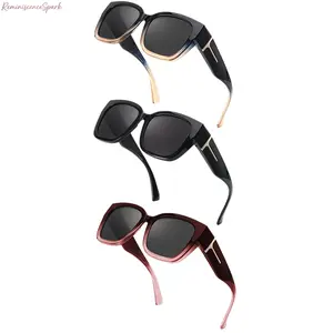 3-Pack Unisex Polarized Fit Over Sunglasses, Rectangular Mirrored Frame with UV400 Anti-Glare Protection, Wearable Over Prescription Glasses, Durable Shades for Driving, Outdoor Sports & Everyday Casual Use