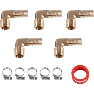 Hose Barb Fittings,5 Pcs Hose Barb Elbow 90 Degree L Right Angle Fitting,External Thread Hose Repair Kit (with hose clamp) for Fuel Gas Liquid Air