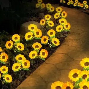 2- or 4-piece set solar sunflower lights with glowing stems, waterproof solar sunflower lights suitable for garden and courtyard decoration — solar floral decorations for cemeteries, ideal for veteran remembrance days, Christmas, Mother’s Day, and Father’