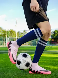 Parent-Child Pink-Black Soft Studded Soccer Cleats, Soccer Shoes, Comfortable Competitive Style, Breathable Mesh Upper + Soft Lining + Parent-Child Adaptability, Soft Fit & Easy On/Off, Ideal for Daily Soccer Training & Parent-Child Interaction Scenes