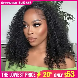 250% Density Half Wig Glueless Wigs Human Hair Kinky Curly Wig Upgrade 3 IN 1 Half Wig With Drawstring Seamless Clip Ins Flip Over