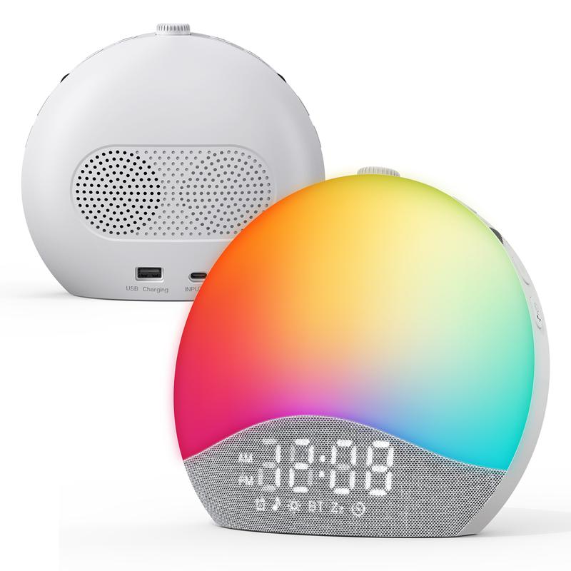 ecozy Sunrise Alarm Clock, White Noise Machine for Sleep, Upgraded Backlit Buttons, Bluetooth Speaker, Dimmable Night Light for Heavy Sleeper, Adults, Kids