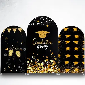 15-day Delivery Black Gold Graduation Party Arch Backdrop Cover for Graduation Events