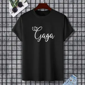 Gaga Cute Heart Grandma T-Shirt, 100% Cotton, Single Side Printed, Black Short Sleeve T-shirt, Gift for Family Friends, S-XXXL, 1 pc, Fabric Weight 180g