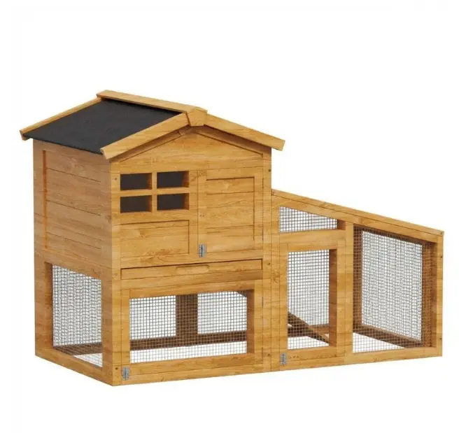 2-Tier 53" Wooden Small Animal Cage, Weatherproof Rabbit Hutch with Non-Slip Ramp, Leak-Proof Removable Tray, Anti-Chew Metal Frame, Asphalt Roof, Ideal for Rabbits, Guinea Pigs, Rufous White