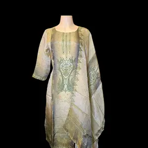 Surreal Silk Kurta Set with Full Sleeves and Printed Pattern, Long Sleeves, Elegant Design size 40