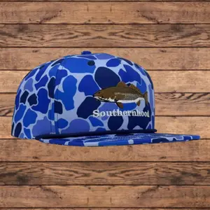 Embroidered Redfish, Classic Blue Duck Camo Rope Hat
