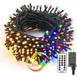 Color Changing Christmas Lights, 115ft 300 LED Christmas String Lights, 11 Modes Warm White Multicolor Lights, 24V Safe Adapter Dimmable Light with Timer Remote for Xmas Party Tree Decor Decoration Circle