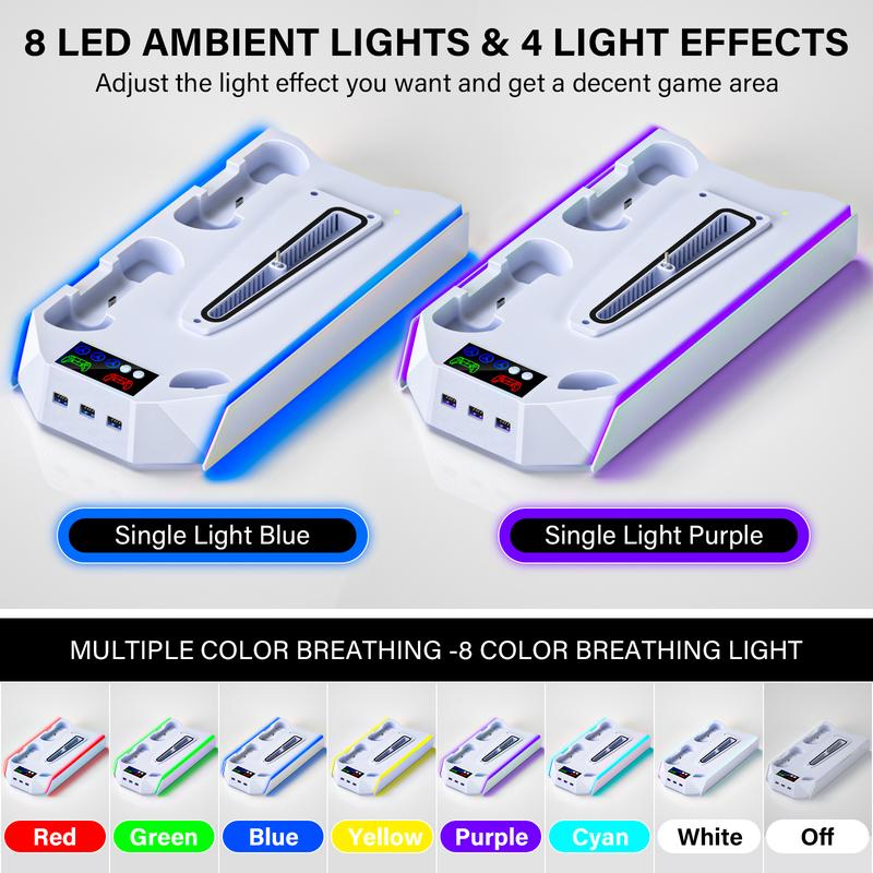 Cooling Stand for PS5 with Dual Controller Charging Base for PS5 Console Disc/Digital, 3 Levels Cooling Fan 3 USB Hub,  PS5 Accessories