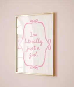 Unframe Just a Girl Wall Print Pink Bows Girly Bedroom Decor Art Coquette Poster Trendy Balletcore Romantic Retro Vintage Aesthetic Teen dorm prints