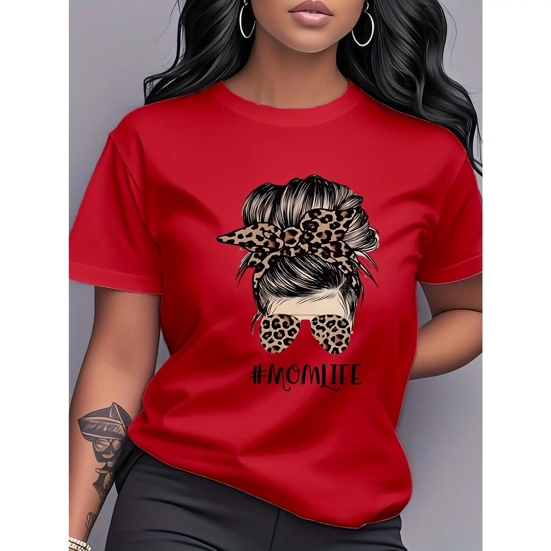 Women's Leopard Print Chic Basic Comfy Short-Sleeve Crew Neck Undershirt, Casual Sports Top for Outdoor Activities