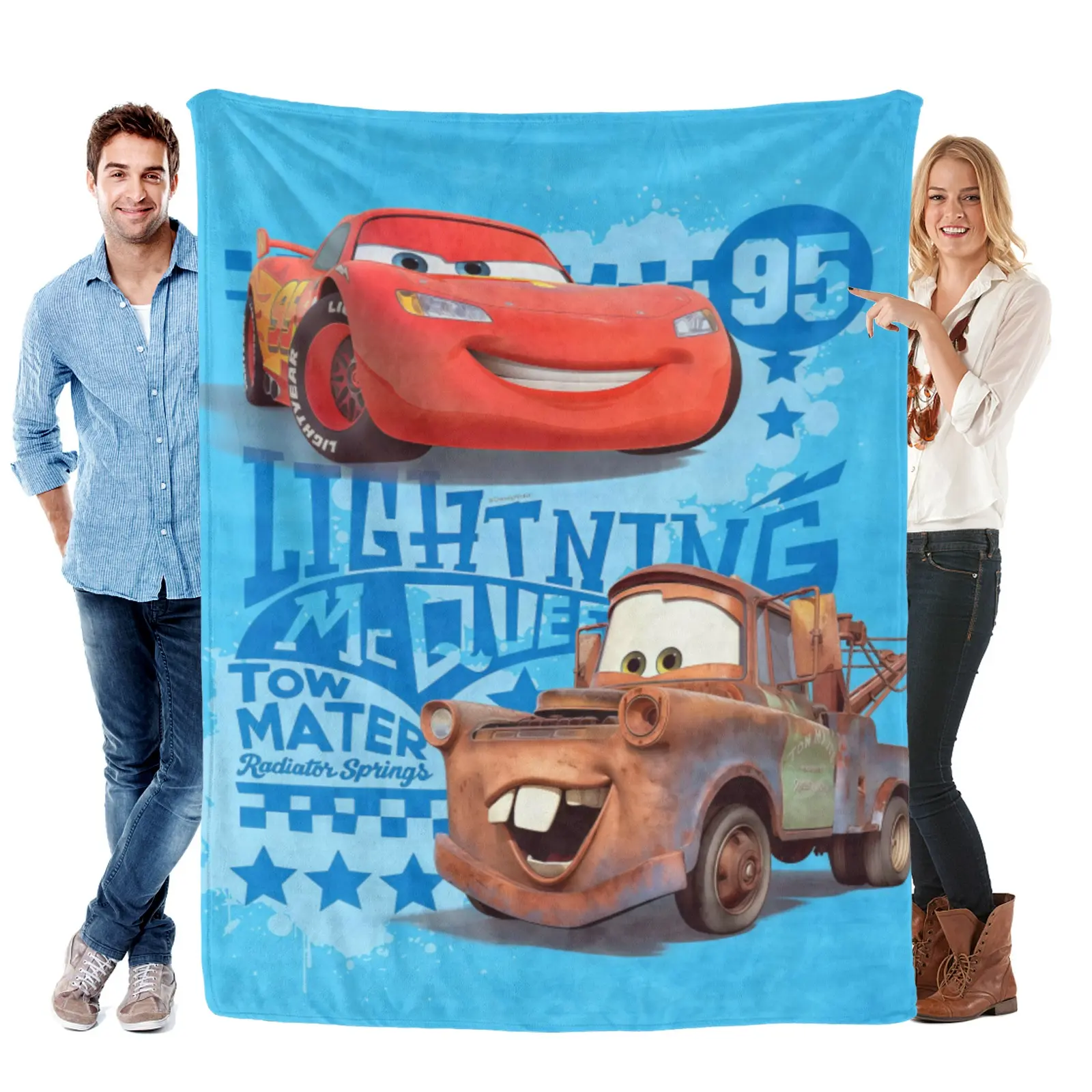 Disney Lightning Mcqueen & Tow Mater Blanket, Soft Fleece Radiator Springs Race Car Throw Blanket, For Little Boys Bedroom Decor