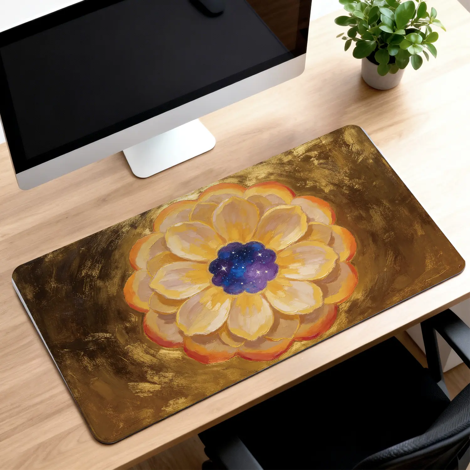 Premium Golden Cosmic Flower Sublimation Mouse Pad, 40x80cm High-Quality Non-Slip Durable Pad for Office Work & Gaming Comfort, Sublimation Mouse Pads