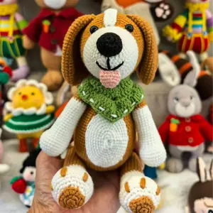 Handmade Knitted Cute Crochet Plush Collection with Adorable Dog Design and Green Bandana