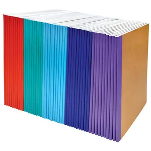 Kraft Notebooks with Colored Spines, 8.3 in x 5.5 in, A5 Size, 60 Unlined Blank White Pages, 80gsm, Assorted Vibrant Color Spines, by Better Office, Soft Cover Notebooks, Art Drawing