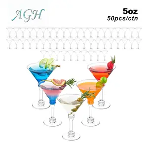 AGH US 50pcs 5 OZ Plastic Clear Cocktail Disposable Toasting Glasses for Champagne, Cocktail, Wine, Tequila, Perfect for Wedding, Engagement, Party & Mimosa Bar