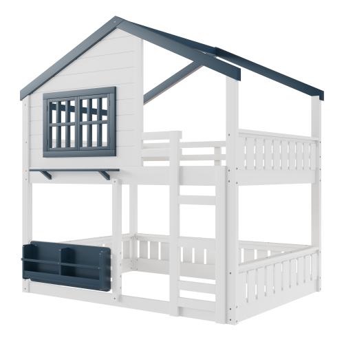 Bellemave  Bunk Bed/Loft Bed with Bookshelf, House Design, High-Quality Safety Fencing.The upper layer is used as a sleeping area, while the lower layer can be flexibly configured as a gaming area, learning area, storage space, or additional sleeping area