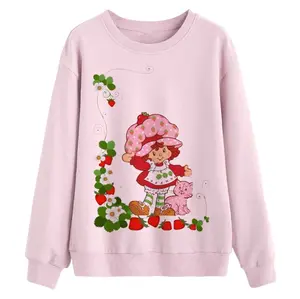 Strawberry Shortcake sweatshirt featuring berry stand scene, cute retro cartoon crewneck for cozy Y2K aesthetic and vintage fans